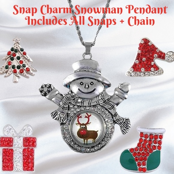 Dragonfly Spirit Designs Jewelry - Snap Charm Christmas Set Snowman Large Pendant w/Chain & Snaps Included